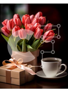 Intra Συλλεκτικό Ξύλινο Παζλ Plywood  4mm - Μπουκέτο κόκκινη τουλίπα με καφέ και δώρο Σε Ξύλινο Κουτί - Διαστάσεις: 10x10 cm – 25 κομμάτια