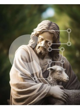 Intra Συλλεκτικό Ξύλινο Παζλ Plywood  4mm - Άγαλμα του Ιησού με ένα πρόβατο στη φύση Σε Ξύλινο Κουτί - Διαστάσεις Puzzle: 10x10 cm – 25 κομμάτια