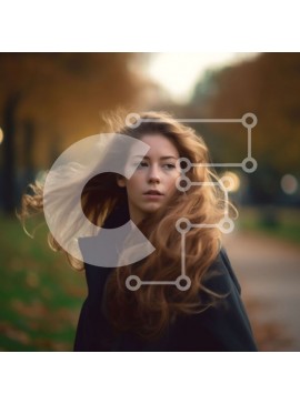 Intra Συλλεκτικό Ξύλινο Παζλ Plywood  4mm - Νεαρή γυναίκα με κόκκινα μαλλιά που στέκεται στο πάρκο μια θυελλώδη ημέρα του φθινοπώρου Σε Ξύλινο Κουτί - Διαστάσεις Puzzle: 10x10 cm – 25 κομμάτια