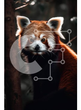 Σετ των 2 Intra Συλλεκτικό Ξύλινο Παζλ Plywood  4mm - Χαριτωμένο κόκκινο Panda που κάθεται σε ένα κλαδί δέντρου σε ένα δάσος Σε Ξύλινο Κουτί - Διαστάσεις: 10x10 cm – 25 κομμάτια