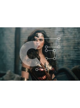 Intra Συλλεκτικό Ξύλινο Παζλ Plywood  4mm - Αποφασισμένη Wonder Woman με κόκκινη και χρυσή πανοπλία με ρέουσα κόκκινη κάπα Σε Ξύλινο Κουτί - Διαστάσεις Puzzle: 10x10 cm – 25 κομμάτια