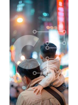 Intra Συλλεκτικό Ξύλινο Παζλ Plywood  4mm - Πατέρας που κουβαλά το παιδί στον αστικό δρόμο τη νύχτα Σε Ξύλινο Κουτί - Διαστάσεις Puzzle: 10x10 cm – 25 κομμάτια