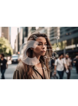 Intra Συλλεκτικό Ξύλινο Παζλ Plywood  4mm - Μπεζ πουκάμισο νεαρή γυναίκα που στέκεται σε έναν πολυσύχναστο δρόμο της πόλης Σε Ξύλινο Κουτί - Διαστάσεις Puzzle: 10x10 cm – 25 κομμάτια