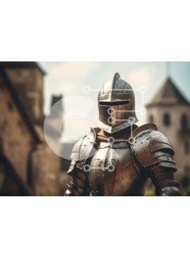 Intra Συλλεκτικό Ξύλινο Παζλ Plywood  4mm - Μεσαιωνικός ιππότης με πανοπλία που στέκεται μπροστά από το παλιό κτίριο ή το κάστρο Σε Ξύλινο Κουτί - Διαστάσεις Puzzle: 10x10 cm – 25 κομμάτια