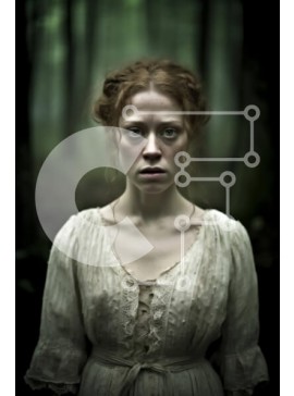 Intra Συλλεκτικό Ξύλινο Παζλ Plywood  4mm - Μυστηριώδης γυναίκα με λευκό φόρεμα στέκεται στο σκοτεινό δάσος με διαπεραστικό βλέμμα Σε Ξύλινο Κουτί - Διαστάσεις Puzzle: 10x10 cm – 25 κομμάτια