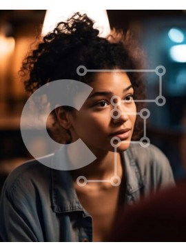 Intra Συλλεκτικό Ξύλινο Παζλ Plywood  4mm - Στοχαστική νεαρή γυναίκα με τζιν πουκάμισο σε ένα αμυδρά φωτισμένο εστιατόριο Σε Ξύλινο Κουτί - Διαστάσεις Puzzle: 10x10 cm – 25 κομμάτια