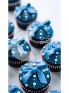 Intra Συλλεκτικό Ξύλινο Παζλ Plywood  4mm - Ποικιλία Cupcakes με Μπλε Κορδέλες και Φιόγκους Σε Ξύλινο Κουτί - Διαστάσεις: 10x10 cm – 25 κομμάτια