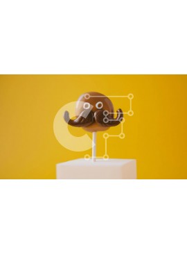 Σετ των 2 Intra Συλλεκτικό Ξύλινο Παζλ Plywood  4mm - Σοκολατένιο μουστάκι κέικ ποπ σε λευκό κύβο με κίτρινο φόντο Σε Ξύλινο Κουτί - Διαστάσεις: 10x10 cm – 25 κομμάτια