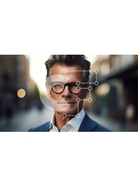 Intra Συλλεκτικό Ξύλινο Παζλ Plywood  4mm - Σοβαρός μεσήλικας με κοστούμι και γυαλιά στην οδό πόλεων Στοκ Φωτογραφία Σε Ξύλινο Κουτί - Διαστάσεις Puzzle: 10x10 cm – 25 κομμάτια