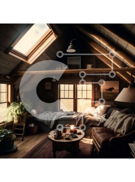 Intra Συλλεκτικό Ξύλινο Παζλ Plywood  4mm - Άνετη ξύλινη καμπίνα με ρουστίκ διακόσμηση και υπνοδωμάτιο σοφίτας Σε Ξύλινο Κουτί - Διαστάσεις Puzzle: 10x10 cm – 25 κομμάτια