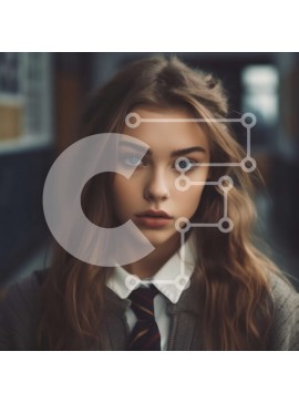 Intra Συλλεκτικό Ξύλινο Παζλ Plywood  4mm - Σοβαρή νεαρή γυναίκα με σχολική στολή Σε Ξύλινο Κουτί - Διαστάσεις Puzzle: 10x10 cm – 25 κομμάτια