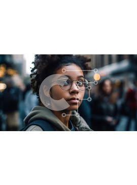 Intra Συλλεκτικό Ξύλινο Παζλ Plywood  4mm - Πορτρέτο μιας νεαρής γυναίκας σε έναν πολυσύχναστο δρόμο Σε Ξύλινο Κουτί - Διαστάσεις Puzzle: 10x10 cm – 25 κομμάτια