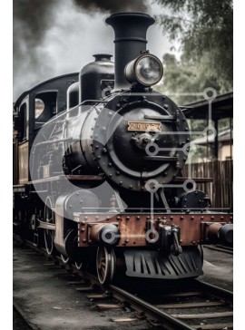 Intra Συλλεκτικό Ξύλινο Παζλ Plywood  4mm - Vintage Μαύρη Ατμομηχανή σε ράγες τρένου Σε Ξύλινο Κουτί - Διαστάσεις Puzzle: 10x10 cm – 25 κομμάτια