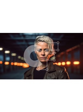 Intra Συλλεκτικό Ξύλινο Παζλ Plywood  4mm - Έντονο πορτρέτο γυναίκας με δερμάτινο μπουφάν Σε Ξύλινο Κουτί - Διαστάσεις Puzzle: 10x10 cm – 25 κομμάτια