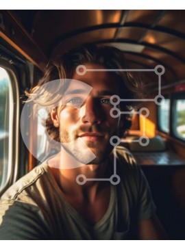 Intra Συλλεκτικό Ξύλινο Παζλ Plywood  4mm - Σοβαρός νεαρός άνδρας σε Vintage λεωφορείο Volkswagen Σε Ξύλινο Κουτί - Διαστάσεις Puzzle: 10x10 cm – 25 κομμάτια