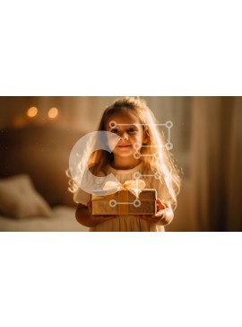 Intra Συλλεκτικό Ξύλινο Παζλ Plywood  4mm - Ενθουσιασμένη νεαρή κοπέλα που λαμβάνει ένα χρυσό κουτί δώρου Σε Ξύλινο Κουτί - Διαστάσεις Puzzle: 10x10 cm – 25 κομμάτια