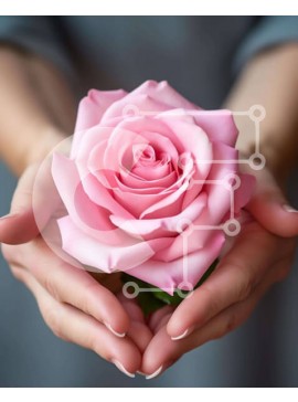 Intra Συλλεκτικό Ξύλινο Παζλ Plywood  4mm - Δύο χέρια που κρατούν το ροζ τριαντάφυλλο Σε Ξύλινο Κουτί - Διαστάσεις Puzzle: 10x10 cm – 25 κομμάτια