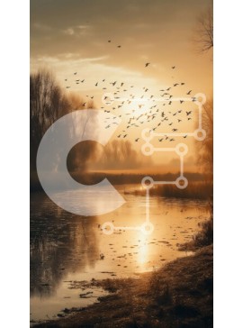 Σετ των 2 Intra Συλλεκτικό Ξύλινο Παζλ Plywood  4mm - Όμορφο ηλιοβασίλεμα με πουλιά που πετούν πάνω από το νερό Σε Ξύλινο Κουτί - Διαστάσεις: 10x10 cm – 25 κομμάτια