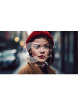 Intra Συλλεκτικό Ξύλινο Παζλ Plywood  4mm - Κομψή γυναίκα με κόκκινη κουκούλα και καφέ παλτό στο City Street Σε Ξύλινο Κουτί - Διαστάσεις Puzzle: 10x10 cm – 25 κομμάτια