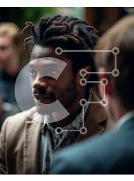 Intra Συλλεκτικό Ξύλινο Παζλ Plywood  4mm - Κομψός άνδρας με Dreadlocks σε ένα πολυσύχναστο μέρος Σε Ξύλινο Κουτί - Διαστάσεις Puzzle: 10x10 cm – 25 κομμάτια