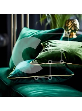 Intra Συλλεκτικό Ξύλινο Παζλ Plywood  4mm - Κοντινό πλάνο πράσινου βελούδινου καναπέ με χρυσές φούντες στα μαξιλάρια Σε Ξύλινο Κουτί - Διαστάσεις Puzzle: 10x10 cm – 25 κομμάτια