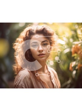 Intra Συλλεκτικό Ξύλινο Παζλ Plywood  4mm - Σκεπτική κοκκινομάλλα γυναίκα που περιβάλλεται από λουλούδια στον κήπο Σε Ξύλινο Κουτί - Διαστάσεις Puzzle: 10x10 cm – 25 κομμάτια