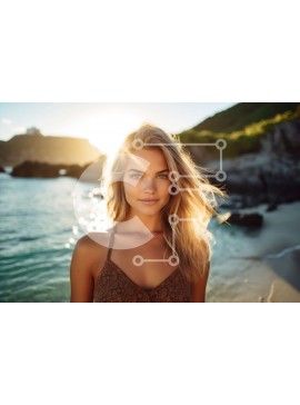 Intra Συλλεκτικό Ξύλινο Παζλ Plywood  4mm - Όμορφη ξανθιά γυναίκα που απολαμβάνει το ηλιοβασίλεμα στην παραλία Σε Ξύλινο Κουτί - Διαστάσεις Puzzle: 10x10 cm – 25 κομμάτια