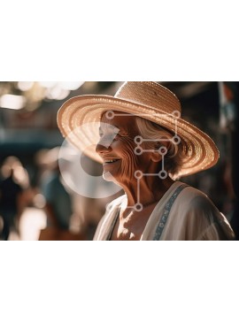 Intra Συλλεκτικό Ξύλινο Παζλ Plywood  4mm - Ικανοποιημένη ηλικιωμένη γυναίκα που ψωνίζει μπροστά από τα καταστήματα Σε Ξύλινο Κουτί - Διαστάσεις Puzzle: 10x10 cm – 25 κομμάτια