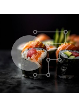 Σετ των 2 Intra Συλλεκτικό Ξύλινο Παζλ Plywood  4mm - Νόστιμα ρολά σούσι με σολομό, αβοκάντο και αγγούρι Σε Ξύλινο Κουτί - Διαστάσεις: 10x10 cm – 25 κομμάτια