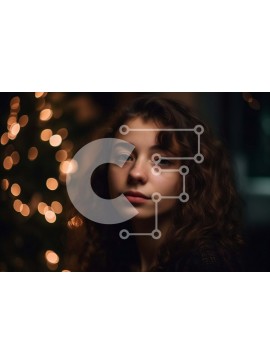 Intra Συλλεκτικό Ξύλινο Παζλ Plywood  4mm - Όμορφη εικόνα μιας γυναίκας μπροστά από το χριστουγεννιάτικο δέντρο με θολά φώτα Σε Ξύλινο Κουτί - Διαστάσεις Puzzle: 10x10 cm – 25 κομμάτια