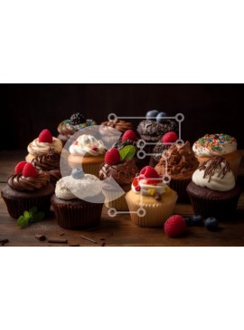 Σετ των 2 Intra Συλλεκτικό Ξύλινο Παζλ Plywood  4mm - Λαχταριστή εικόνα από διάφορα cupcakes σε ξύλινο τραπέζι Σε Ξύλινο Κουτί - Διαστάσεις: 10x10 cm – 25 κομμάτια