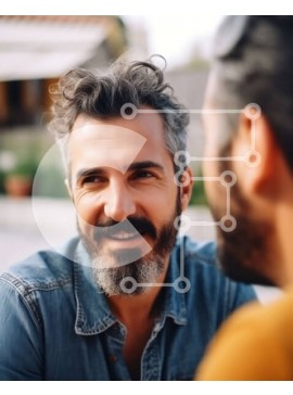 Intra Συλλεκτικό Ξύλινο Παζλ Plywood  4mm - Δύο άντρες που μιλούν και γελούν έξω σε μια αυλή Σε Ξύλινο Κουτί - Διαστάσεις Puzzle: 10x10 cm – 25 κομμάτια