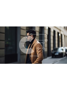 Intra Συλλεκτικό Ξύλινο Παζλ Plywood  4mm - Κομψός άνδρας στην οδό της πόλης που κοιτάζει το τηλέφωνο Σε Ξύλινο Κουτί - Διαστάσεις Puzzle: 10x10 cm – 25 κομμάτια