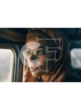 Intra Συλλεκτικό Ξύλινο Παζλ Plywood  4mm - Γυναίκα που φορά γυαλιά και μαντίλα κοιτάζοντας έξω από το παράθυρο του τρένου Σε Ξύλινο Κουτί - Διαστάσεις Puzzle: 10x10 cm – 25 κομμάτια