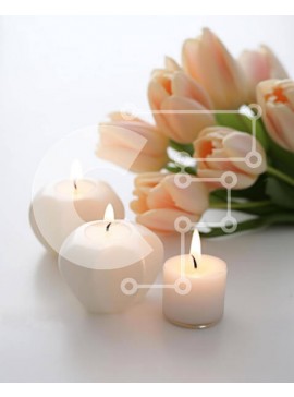 Intra Συλλεκτικό Ξύλινο Παζλ Plywood  4mm - Μπουκέτο με πορτοκαλί τουλίπες με λευκά κεριά Σε Ξύλινο Κουτί - Διαστάσεις Puzzle: 10x10 cm – 25 κομμάτια