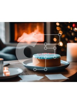 Σετ των 2 Intra Συλλεκτικό Ξύλινο Παζλ Plywood  4mm - Τούρτα στο τραπέζι μπροστά από το τζάκι Σε Ξύλινο Κουτί - Διαστάσεις: 10x10 cm – 25 κομμάτια