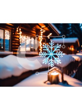 Intra Συλλεκτικό Ξύλινο Παζλ Plywood  4mm - Νιφάδα χιονιού στο χιόνι με κερί και καμπίνα Σε Ξύλινο Κουτί - Διαστάσεις Puzzle: 10x10 cm – 25 κομμάτια