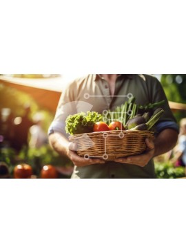 Σετ των 2 Intra Συλλεκτικό Ξύλινο Παζλ Plywood  4mm - Άνδρας που κρατά ένα ψάθινο καλάθι γεμάτο με λαχανικά και φρούτα Σε Ξύλινο Κουτί - Διαστάσεις: 10x10 cm – 25 κομμάτια