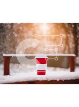 Intra Συλλεκτικό Ξύλινο Παζλ Plywood  4mm - Κόκκινο και άσπρο φλιτζάνι καφέ στον υπαίθριο πάγκο στο χιόνι Σε Ξύλινο Κουτί - Διαστάσεις Puzzle: 10x10 cm – 25 κομμάτια