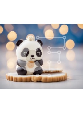 Intra Συλλεκτικό Ξύλινο Παζλ Plywood  4mm - Λευκό και μαύρο ειδώλιο αρκούδας Panda σε μπισκότα Σε Ξύλινο Κουτί - Διαστάσεις Puzzle: 10x10 cm – 25 κομμάτια