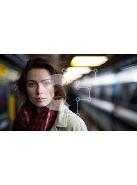 Intra Συλλεκτικό Ξύλινο Παζλ Plywood  4mm - Γυναίκα που στέκεται στο σταθμό του μετρό με την πλάτη της στις γραμμές του τρένου Σε Ξύλινο Κουτί - Διαστάσεις Puzzle: 10x10 cm – 25 κομμάτια