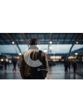 Intra Συλλεκτικό Ξύλινο Παζλ Plywood  4mm - Άνθρωπος τη νύχτα στο αεροδρόμιο ή στο σιδηροδρομικό σταθμό με σακίδιο Σε Ξύλινο Κουτί - Διαστάσεις Puzzle: 10x10 cm – 25 κομμάτια