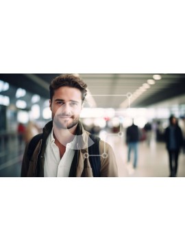 Intra Συλλεκτικό Ξύλινο Παζλ Plywood  4mm - Άνθρωπος που χαμογελά στο αεροδρόμιο ή στο σιδηροδρομικό σταθμό Σε Ξύλινο Κουτί - Διαστάσεις Puzzle: 10x10 cm – 25 κομμάτια