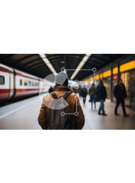 Intra Συλλεκτικό Ξύλινο Παζλ Plywood  4mm - Άτομο που περιμένει στο σταθμό του μετρό για να περάσει το τρένο Σε Ξύλινο Κουτί - Διαστάσεις Puzzle: 10x10 cm – 25 κομμάτια