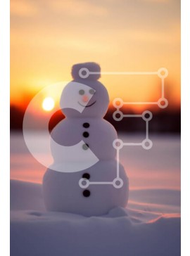 Intra Συλλεκτικό Ξύλινο Παζλ Plywood  4mm - Χιονάνθρωπος που στέκεται στο χιόνι στο ηλιοβασίλεμα Σε Ξύλινο Κουτί - Διαστάσεις Puzzle: 10x10 cm – 25 κομμάτια