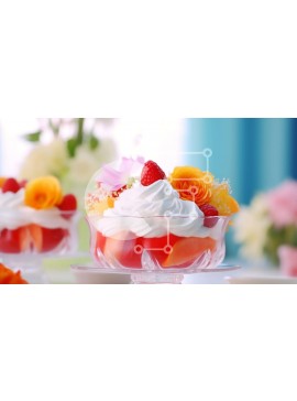 Σετ των 2 Intra Συλλεκτικό Ξύλινο Παζλ Plywood  4mm - Λαχταριστό επιδόρπιο φρούτων με σαντιγί και λουλούδια Σε Ξύλινο Κουτί - Διαστάσεις: 10x10 cm – 25 κομμάτια