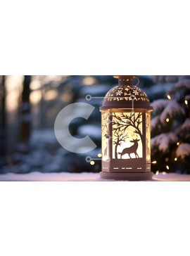 Intra Συλλεκτικό Ξύλινο Παζλ Plywood  4mm - Χειμερινό φανάρι με ελάφια σιλουέτες στο χιόνι Σε Ξύλινο Κουτί - Διαστάσεις Puzzle: 10x10 cm – 25 κομμάτια