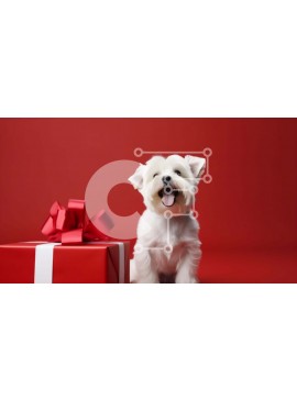 Intra Συλλεκτικό Ξύλινο Παζλ Plywood  4mm - Συγκινημένος σκύλος δίπλα σε ένα ανοιχτό κόκκινο κουτί δώρου Σε Ξύλινο Κουτί - Διαστάσεις: 10x10 cm – 25 κομμάτια