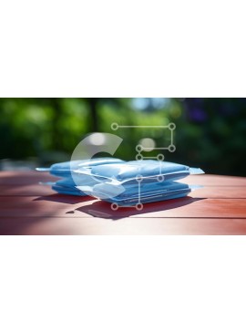 Intra Συλλεκτικό Ξύλινο Παζλ Plywood  4mm - Στοιβαγμένες πλαστικές σακούλες σε ένα κόκκινο ξύλινο τραπέζι Σε Ξύλινο Κουτί - Διαστάσεις Puzzle: 10x10 cm – 25 κομμάτια