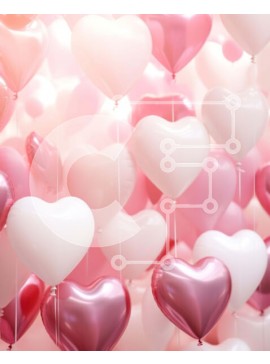 Intra Συλλεκτικό Ξύλινο Παζλ Plywood  4mm - Ροζ και λευκά μπαλόνια σε σχήμα καρδιάς που επιπλέουν στον αέρα Σε Ξύλινο Κουτί - Διαστάσεις Puzzle: 10x10 cm – 25 κομμάτια